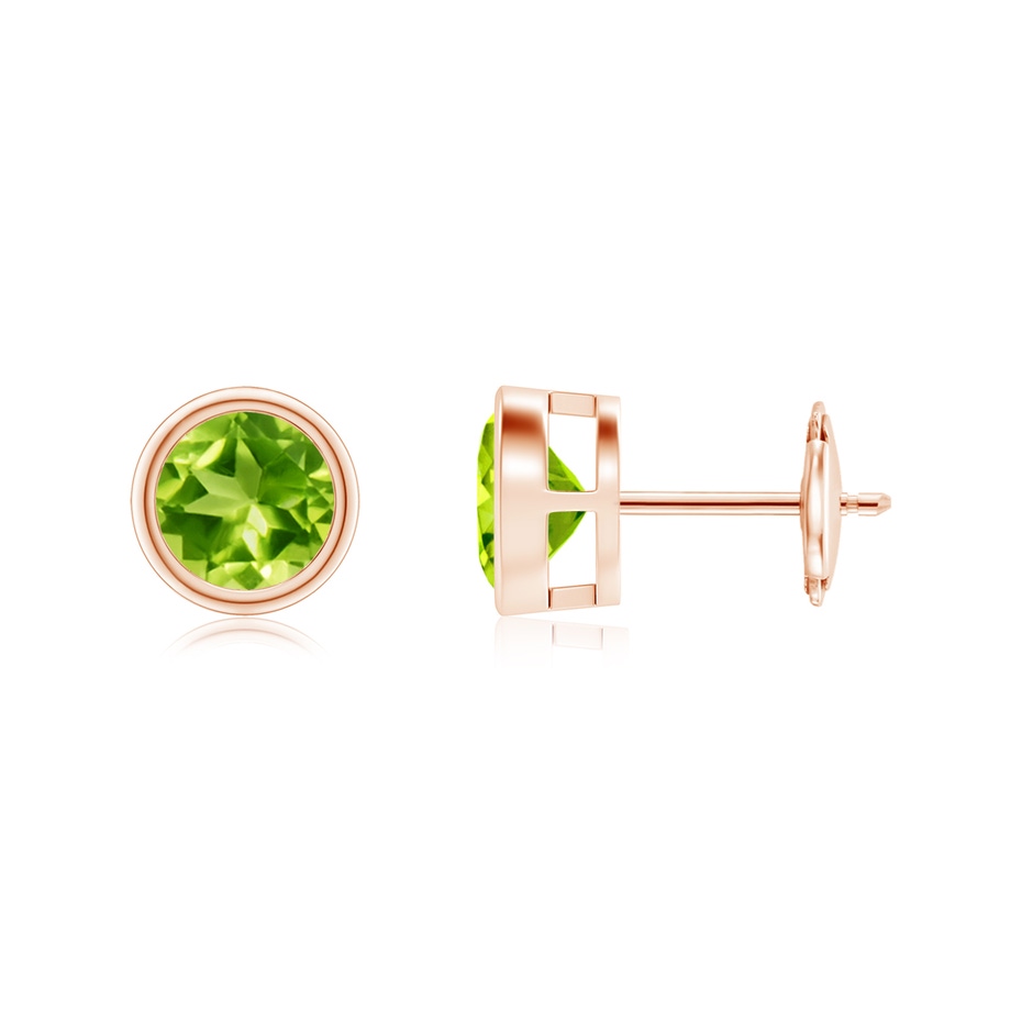 6mm AAA Bezel-Set Peridot Solitaire Stud Earrings in 18K Rose Gold 
