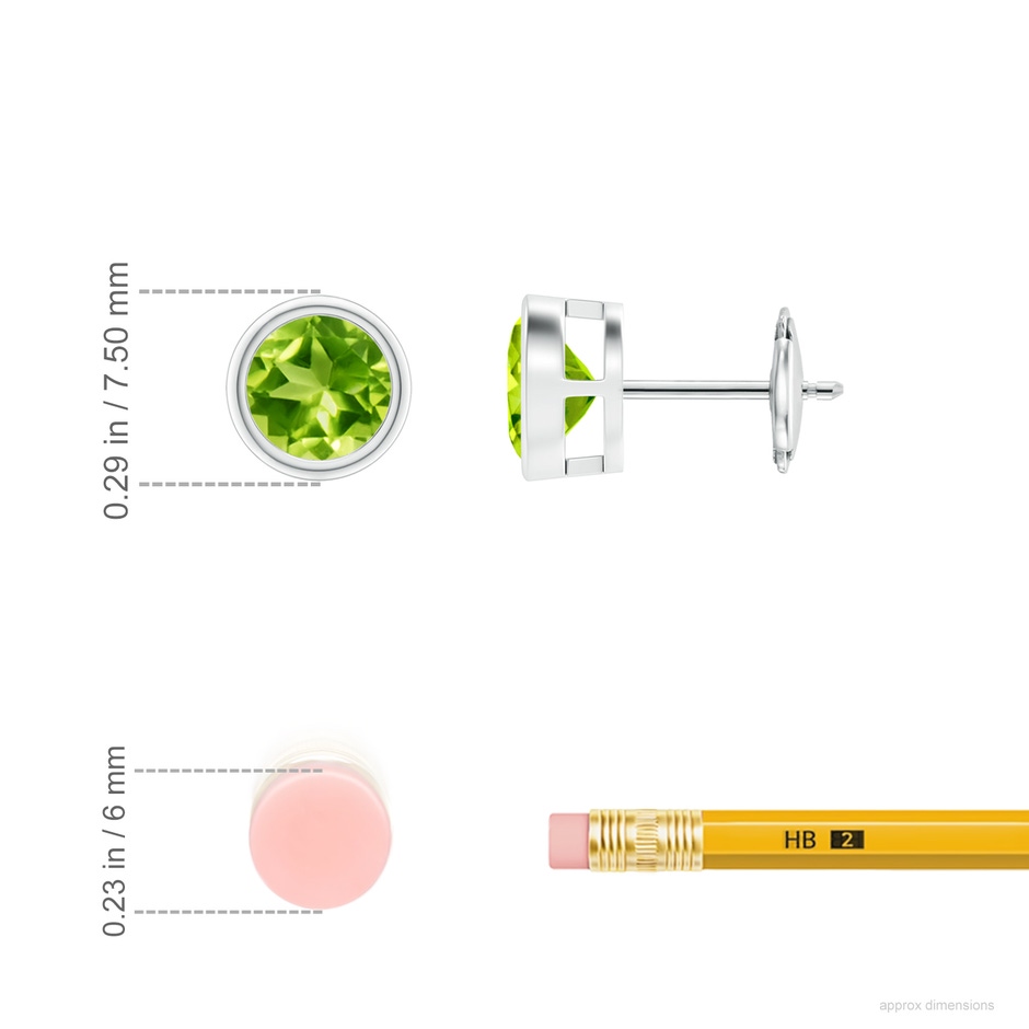 6mm AAA Bezel-Set Peridot Solitaire Stud Earrings in White Gold ruler