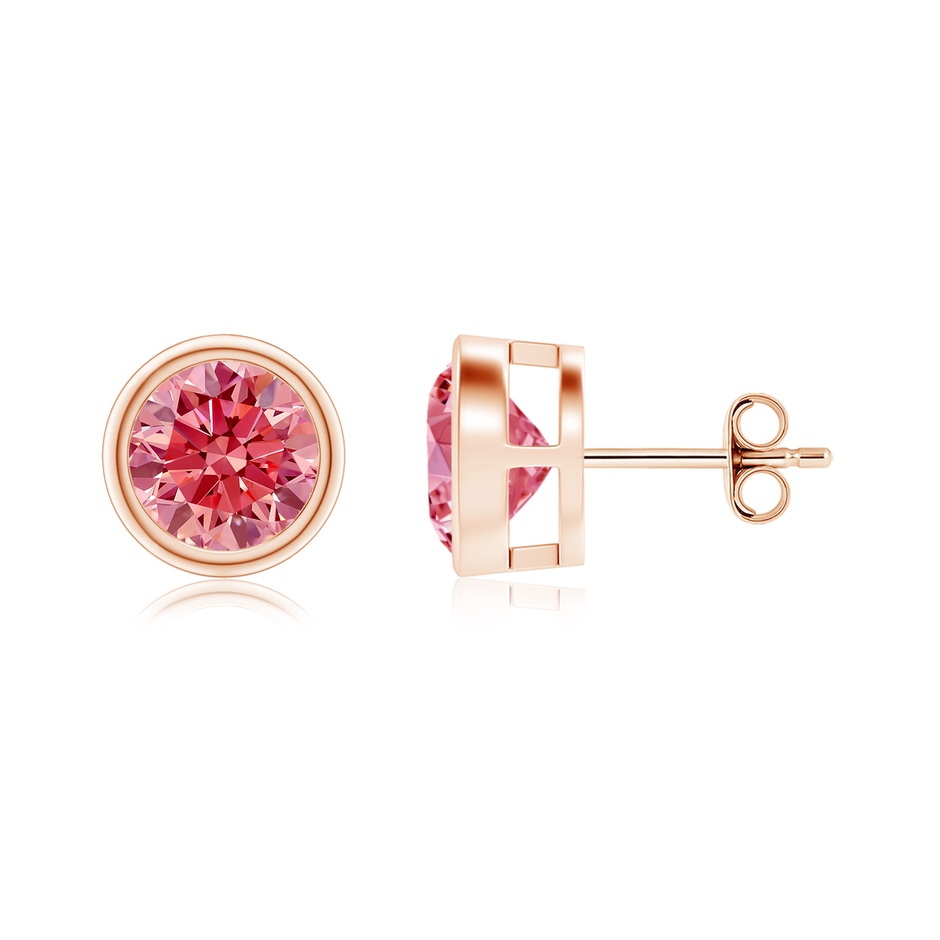 7.4mm AAAA Bezel-Set Fancy Intense Pink Diamond Solitaire Stud Earrings in Rose Gold 