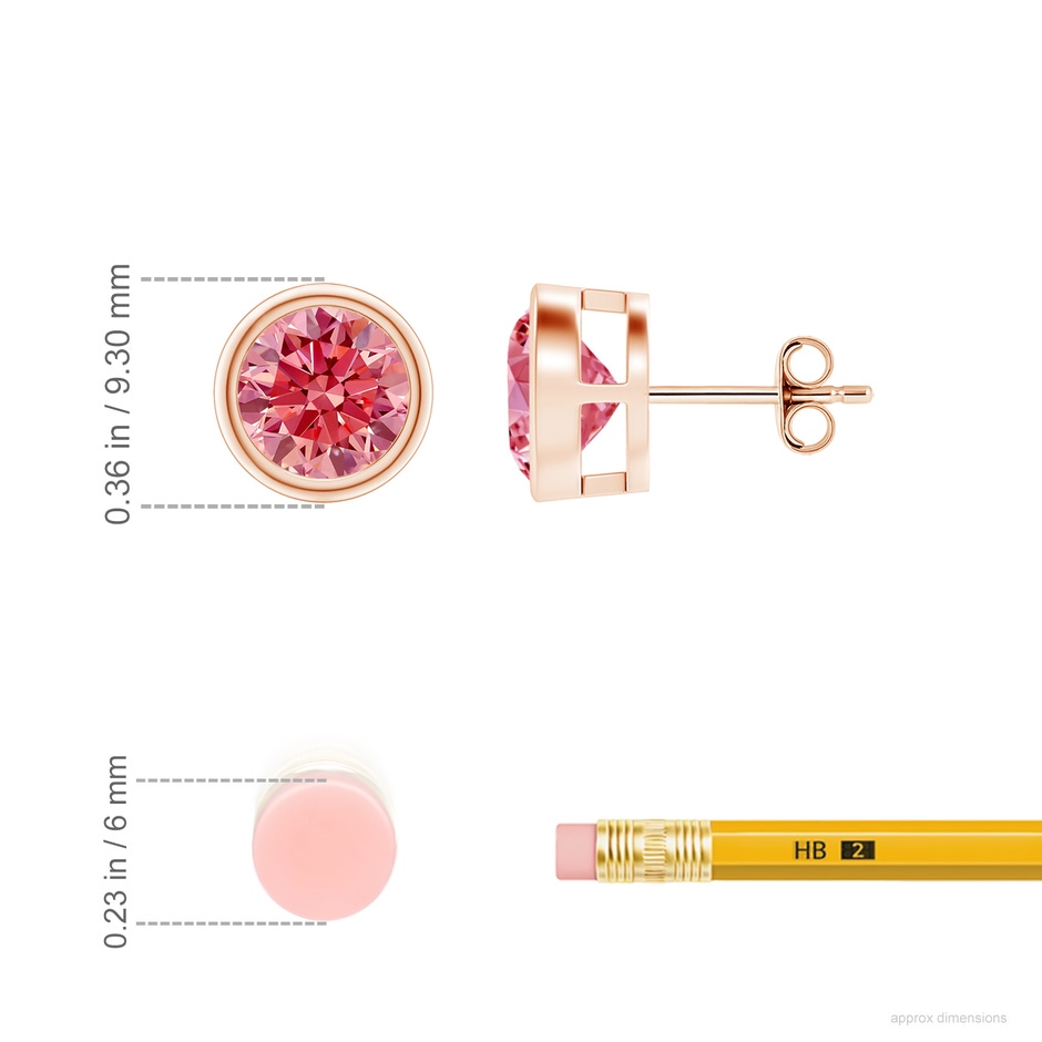 7.4mm AAAA Bezel-Set Fancy Intense Pink Diamond Solitaire Stud Earrings in Rose Gold ruler