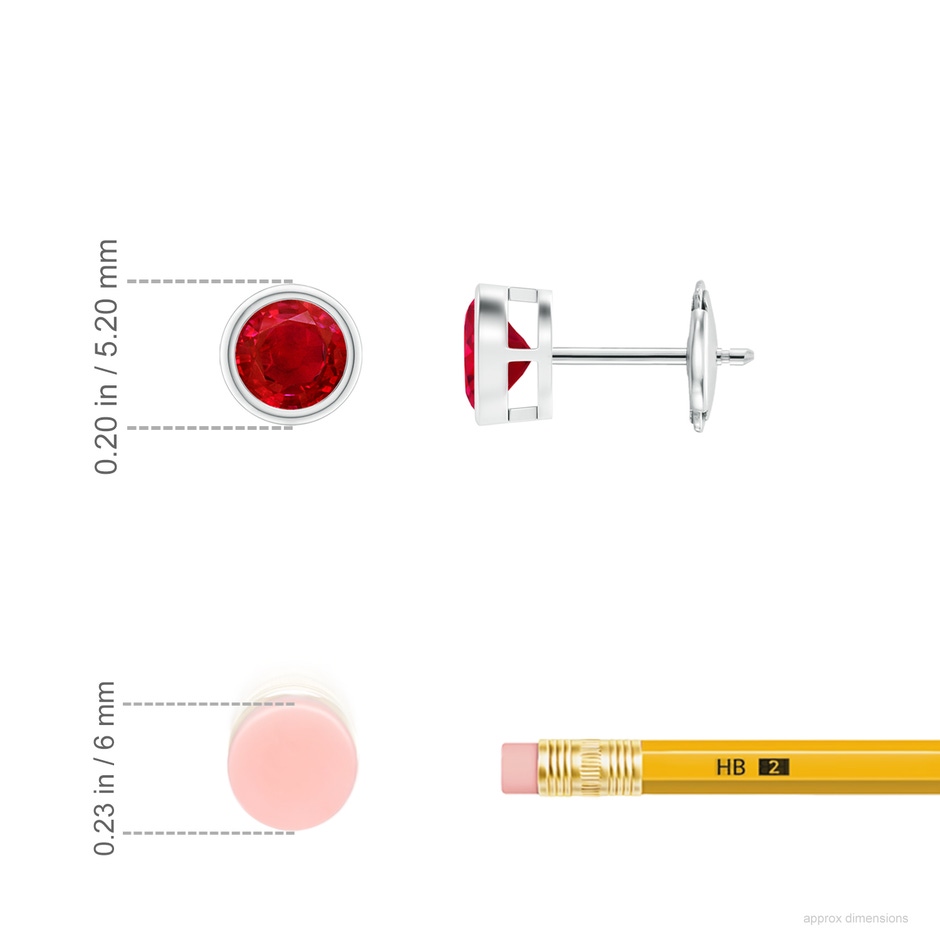 4mm AAA Bezel-Set Ruby Solitaire Stud Earrings in 18K White Gold ruler