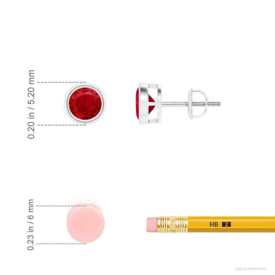 4mm AAA Bezel-Set Ruby Solitaire Stud Earrings in P950 Platinum ruler