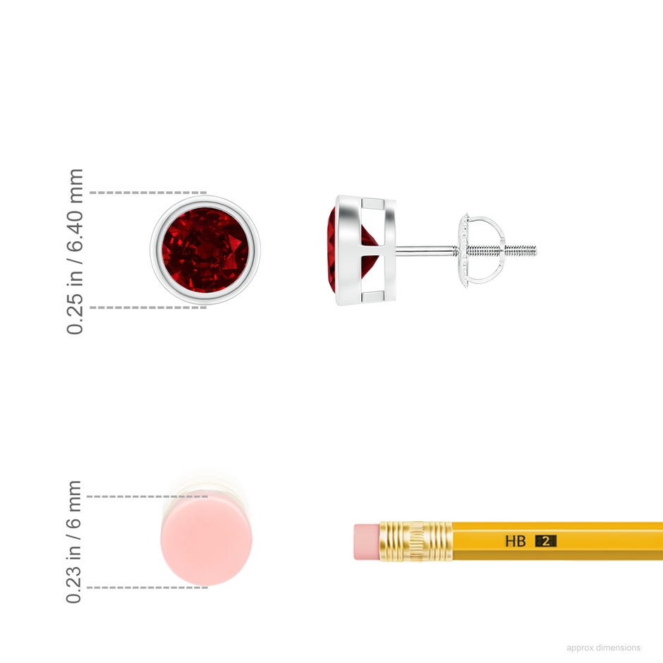 5mm AAAA Bezel-Set Ruby Solitaire Stud Earrings in P950 Platinum ruler