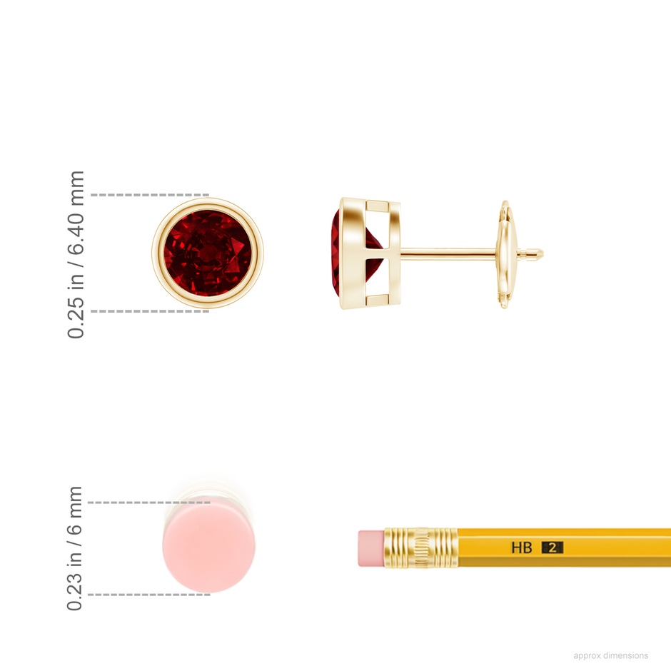5mm AAAA Bezel-Set Ruby Solitaire Stud Earrings in Yellow Gold ruler