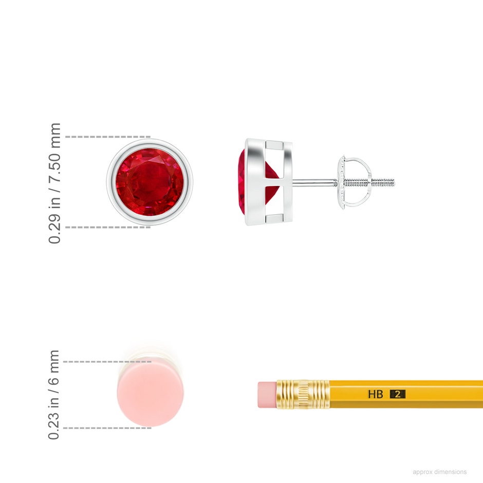 6mm AAA Bezel-Set Ruby Solitaire Stud Earrings in P950 Platinum ruler