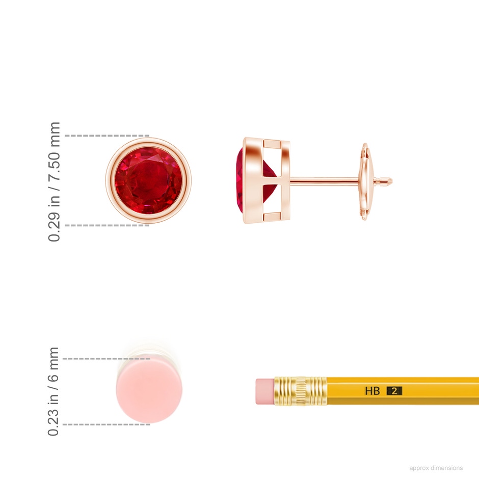 6mm AAA Bezel-Set Ruby Solitaire Stud Earrings in Rose Gold ruler