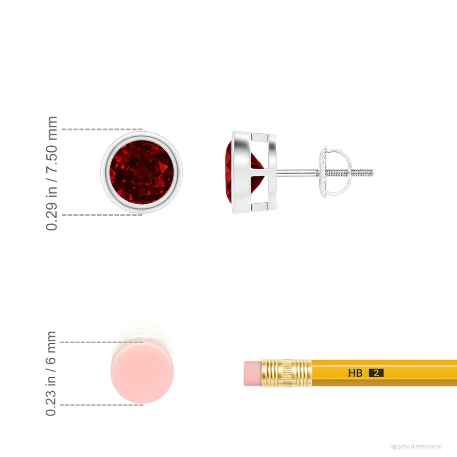 6mm AAAA Bezel-Set Ruby Solitaire Stud Earrings in P950 Platinum ruler