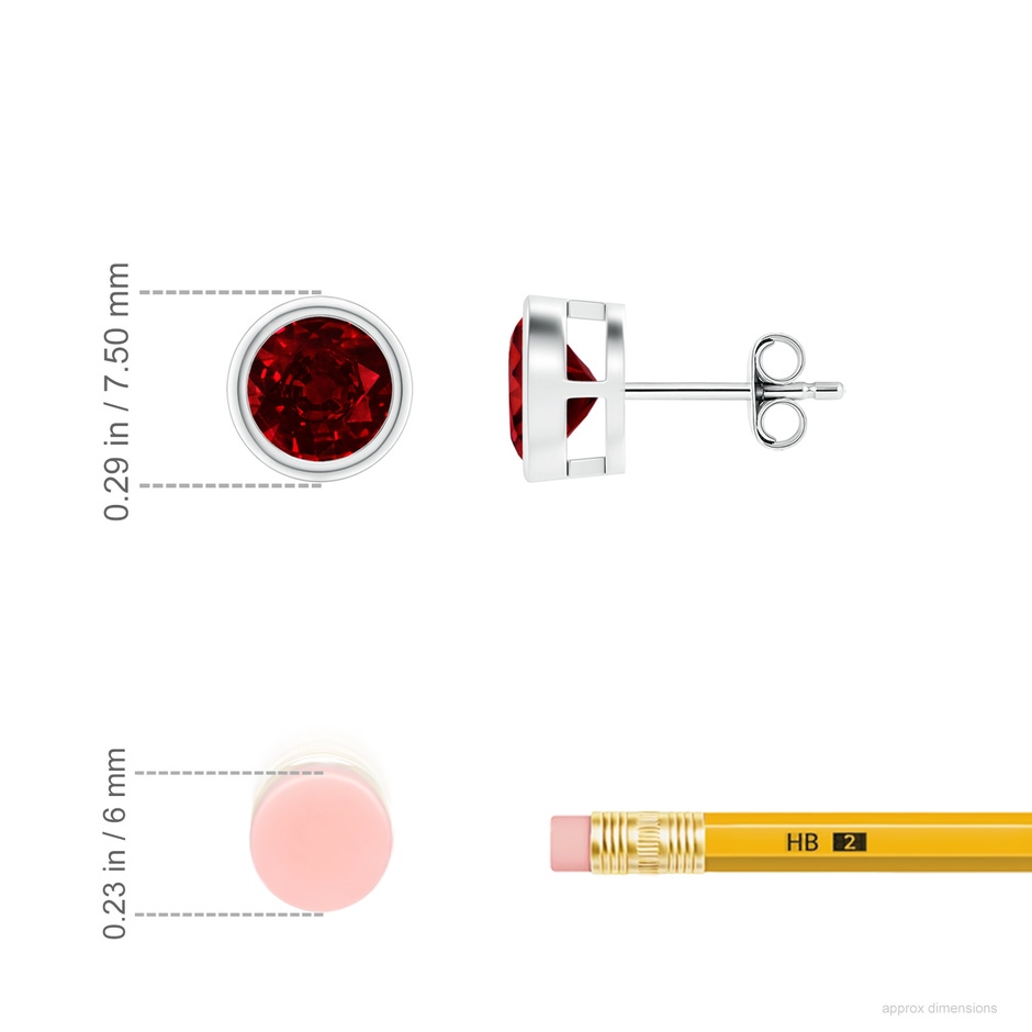 6mm AAAA Bezel-Set Ruby Solitaire Stud Earrings in S999 Silver ruler