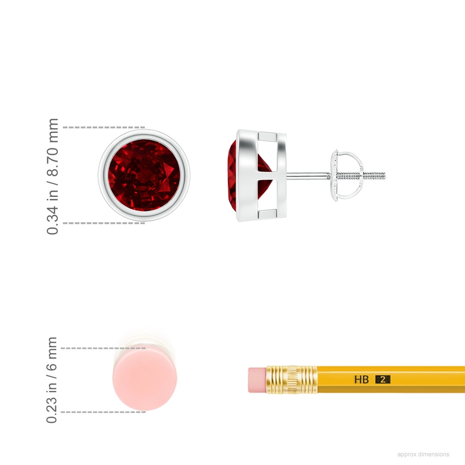 7mm AAAA Bezel-Set Ruby Solitaire Stud Earrings in P950 Platinum ruler