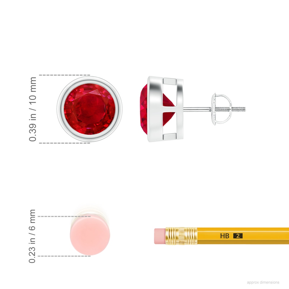 8mm AAA Bezel-Set Ruby Solitaire Stud Earrings in P950 Platinum ruler