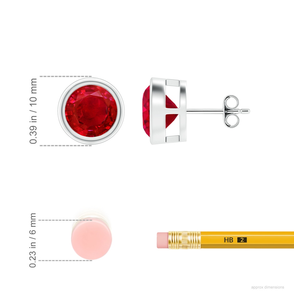 8mm AAA Bezel-Set Ruby Solitaire Stud Earrings in S999 Silver ruler
