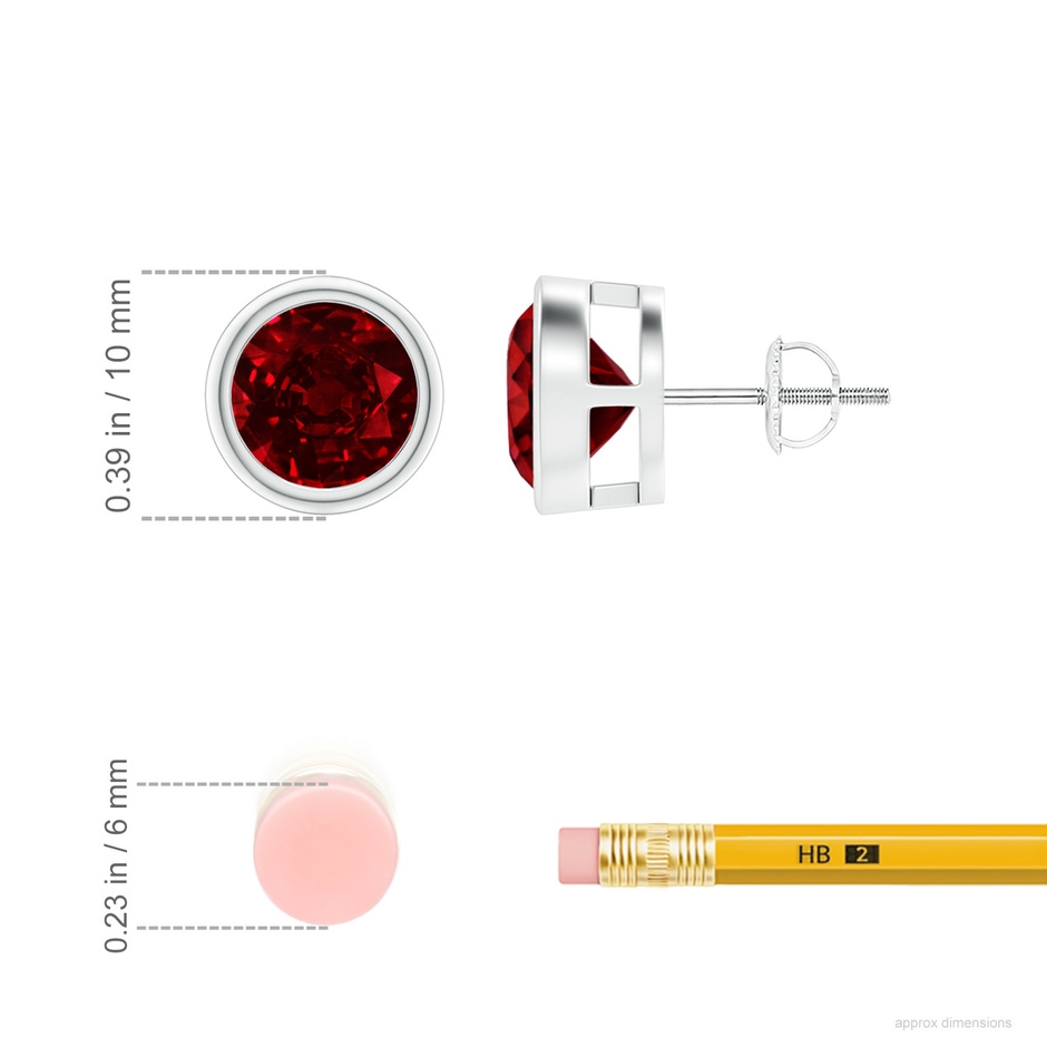 8mm AAAA Bezel-Set Ruby Solitaire Stud Earrings in P950 Platinum ruler
