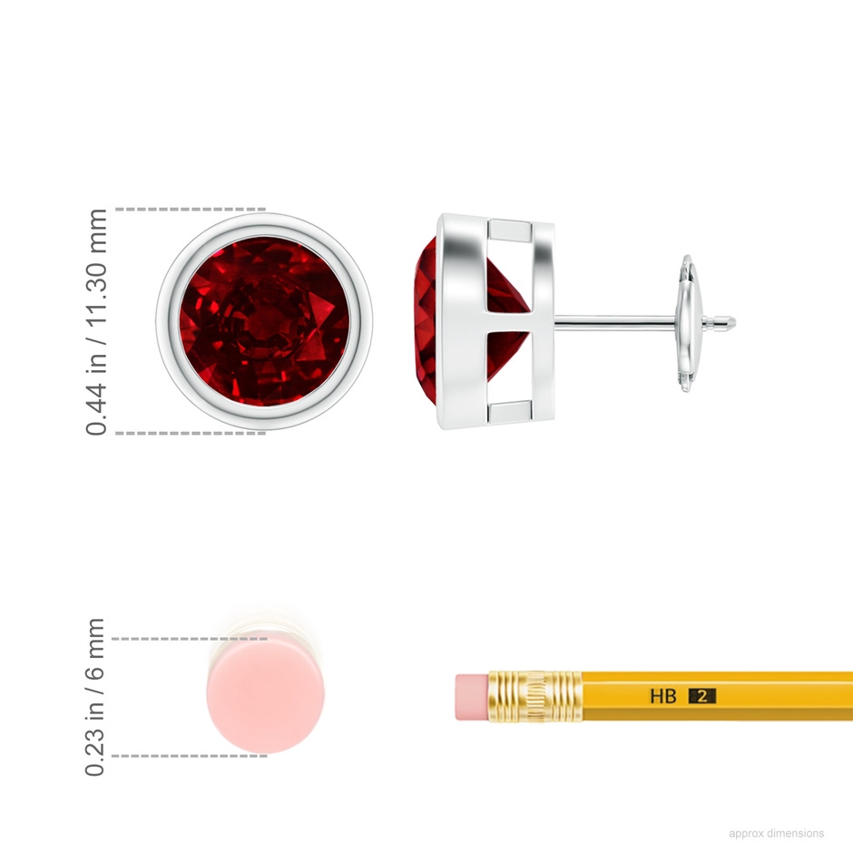 9mm AAAA Bezel-Set Ruby Solitaire Stud Earrings in White Gold ruler
