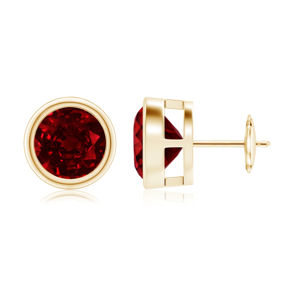 9mm AAAA Bezel-Set Ruby Solitaire Stud Earrings in Yellow Gold 