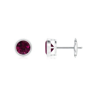 4mm AAA Bezel-Set Rhodolite Solitaire Stud Earrings in White Gold