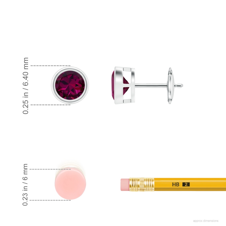 5mm AAAA Bezel-Set Rhodolite Solitaire Stud Earrings in White Gold ruler