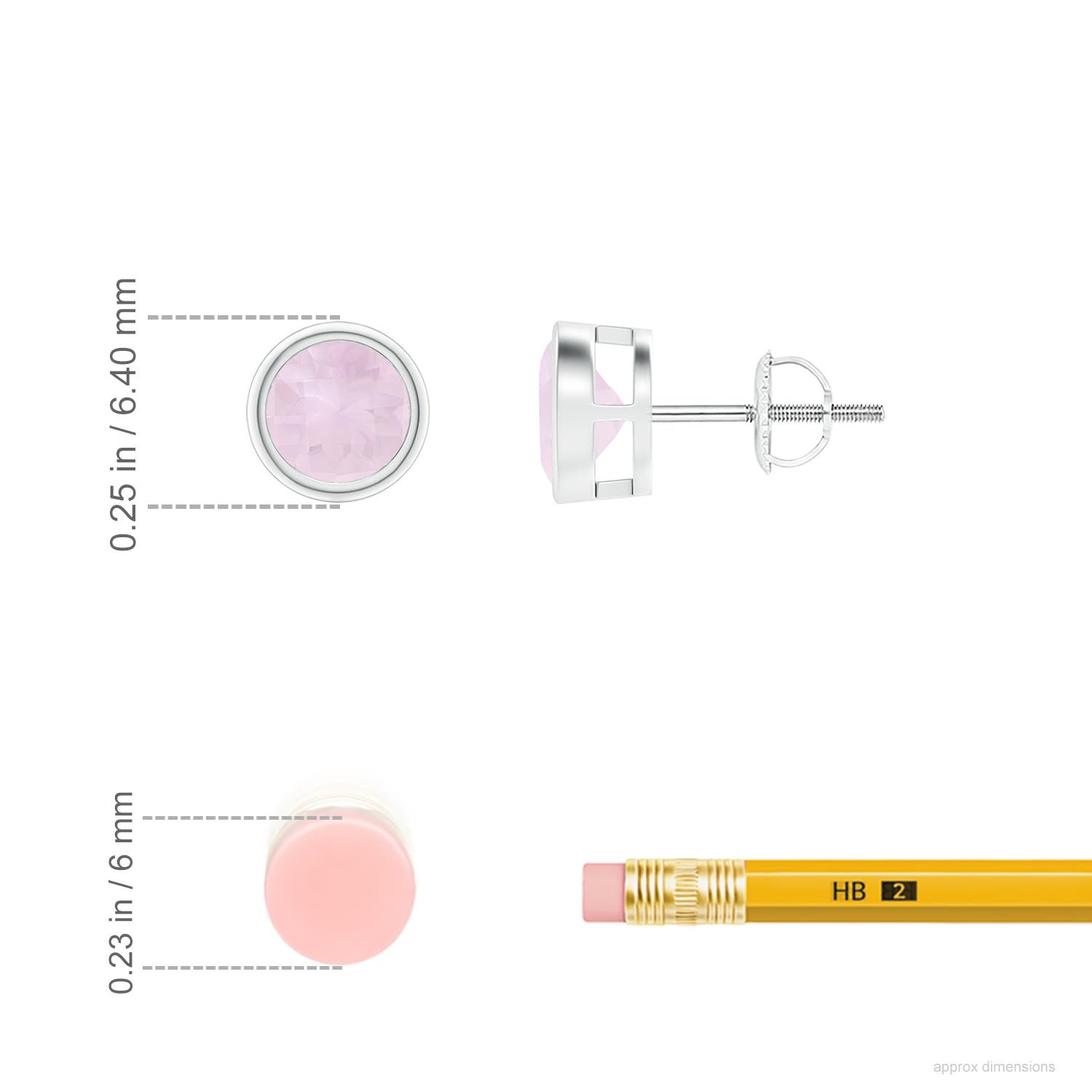 5mm A Bezel-Set Rose Quartz Solitaire Stud Earrings in P950 Platinum - ruler