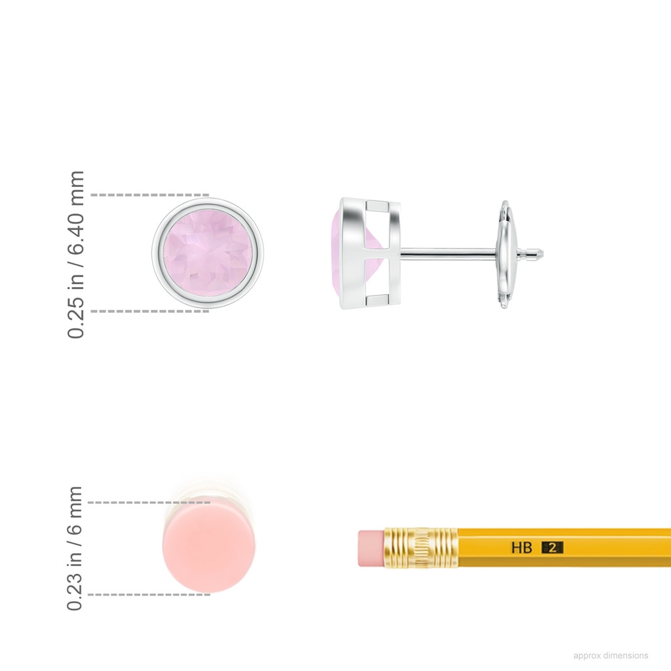 5mm AAA Bezel-Set Rose Quartz Solitaire Stud Earrings in 18K White Gold ruler