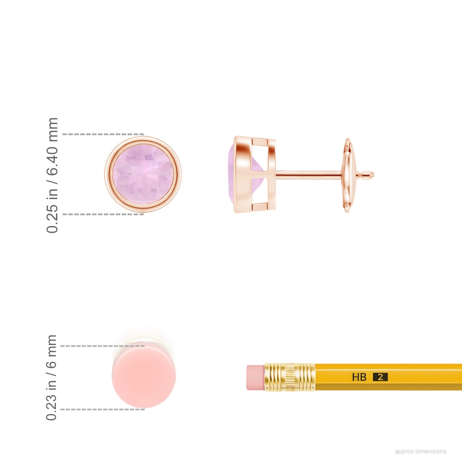 5mm AAAA Bezel-Set Rose Quartz Solitaire Stud Earrings in 18K Rose Gold ruler
