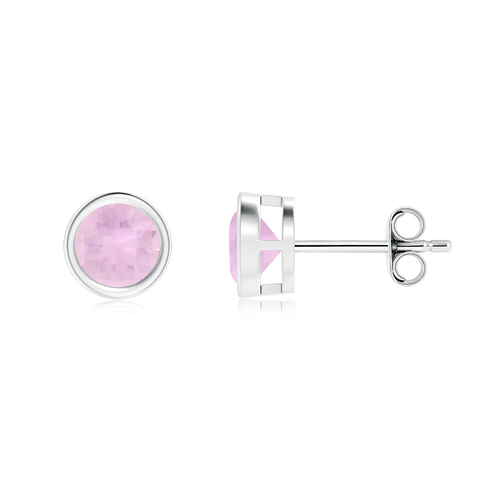 5mm AAAA Bezel-Set Rose Quartz Solitaire Stud Earrings in S999 Silver