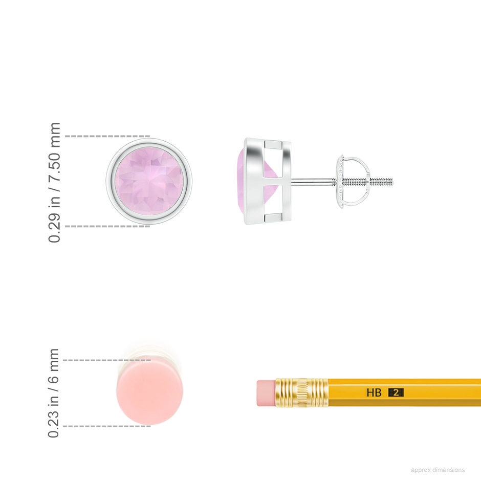 6mm AAAA Bezel-Set Rose Quartz Solitaire Stud Earrings in P950 Platinum ruler