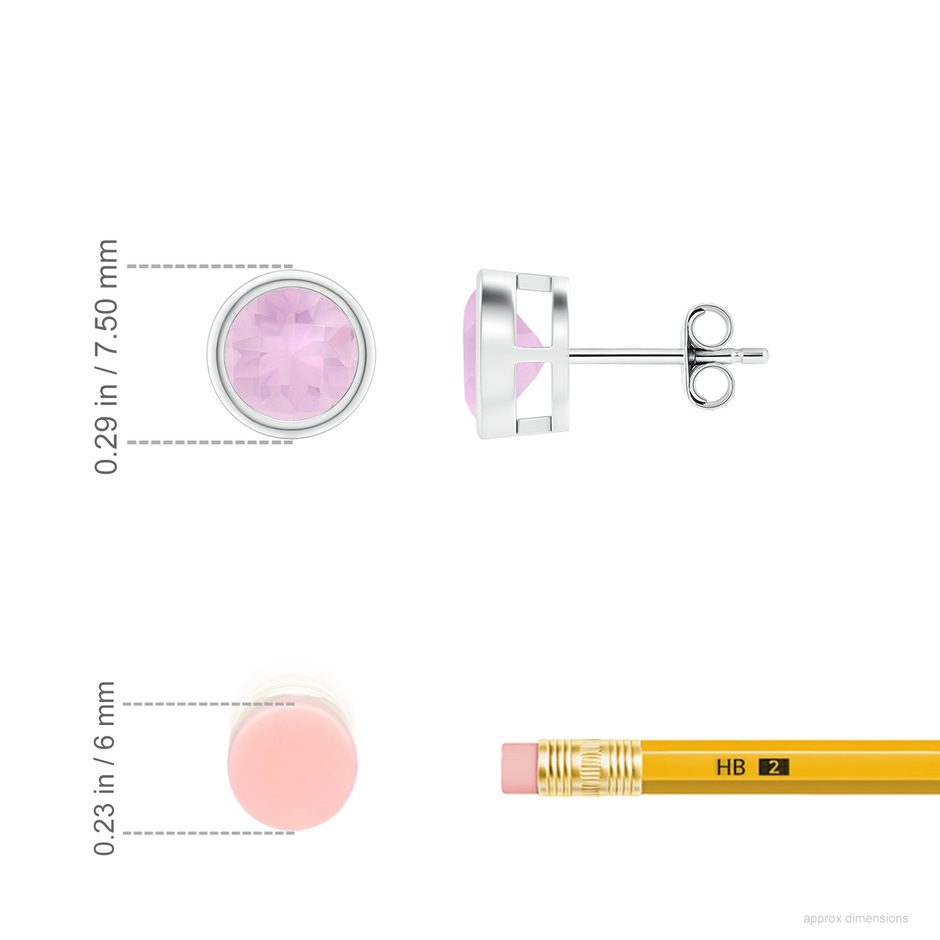 6mm AAAA Bezel-Set Rose Quartz Solitaire Stud Earrings in S999 Silver ruler