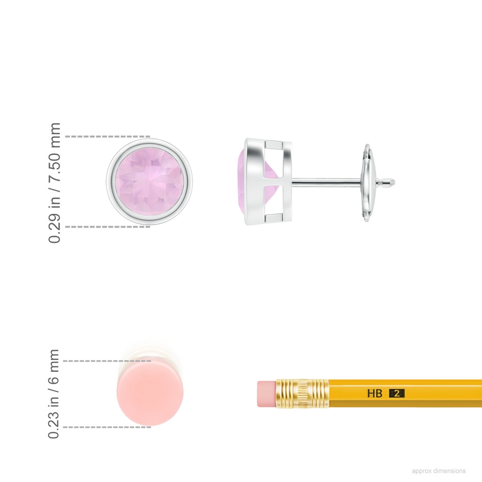 6mm AAAA Bezel-Set Rose Quartz Solitaire Stud Earrings in White Gold ruler