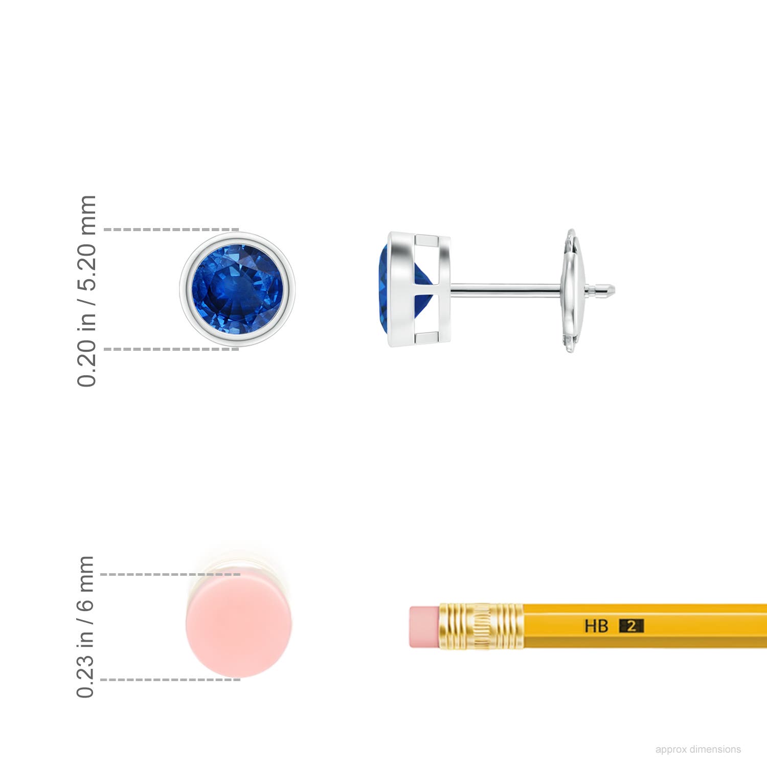 4mm AAA Bezel-Set Blue Sapphire Solitaire Stud Earrings in 18K White Gold - ruler