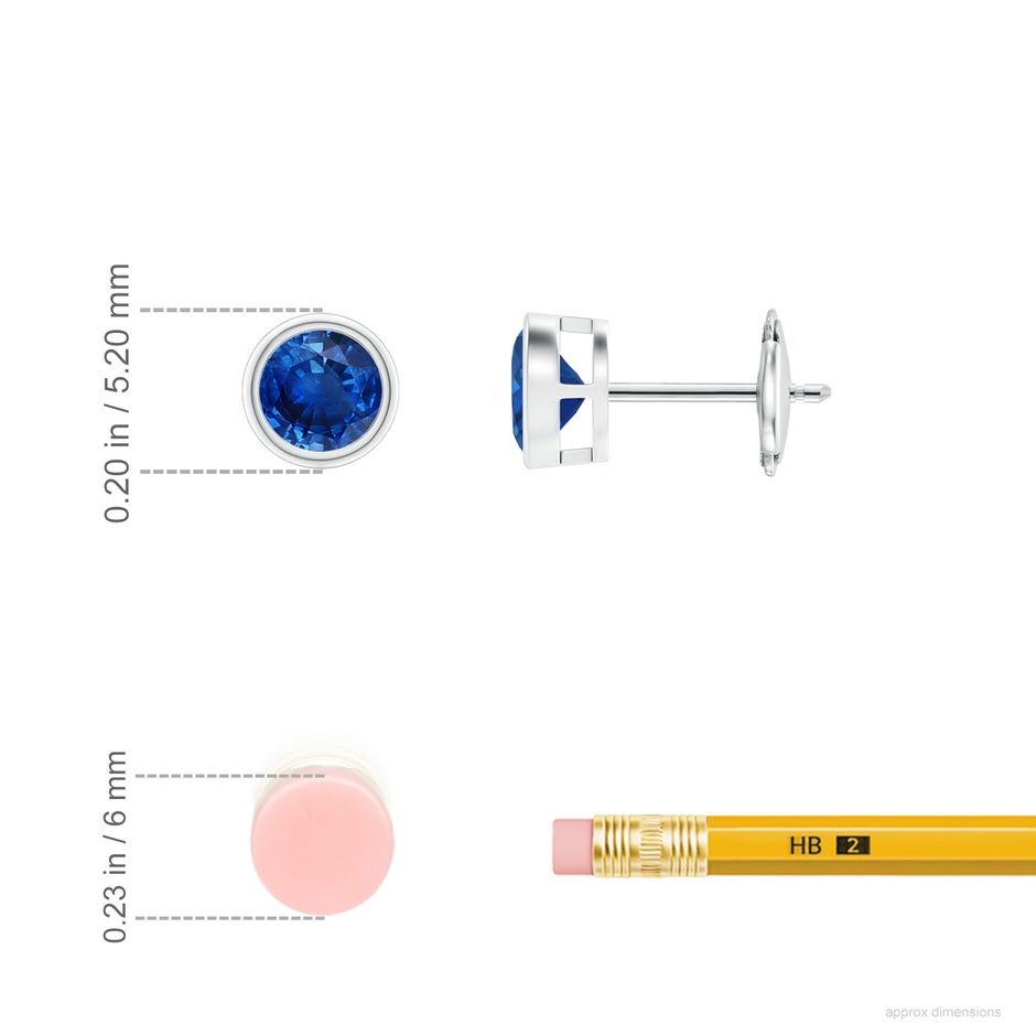 4mm AAA Bezel-Set Blue Sapphire Solitaire Stud Earrings in 18K White Gold ruler