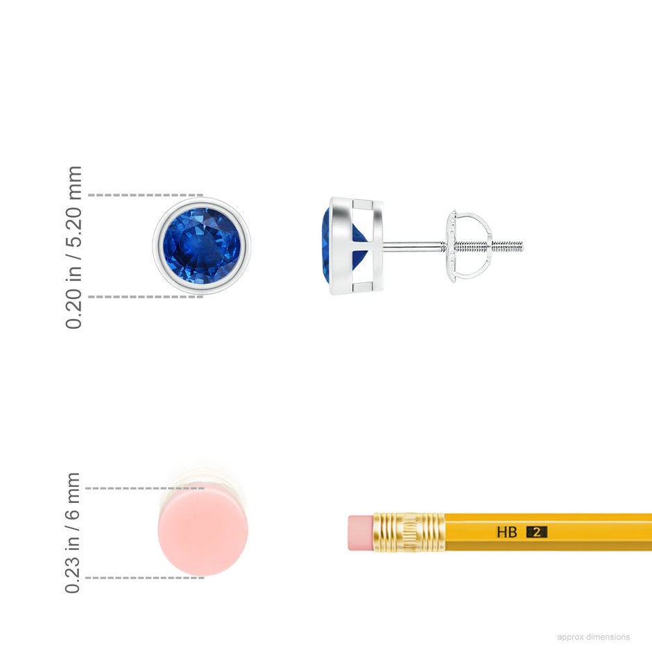 4mm AAA Bezel-Set Blue Sapphire Solitaire Stud Earrings in P950 Platinum ruler