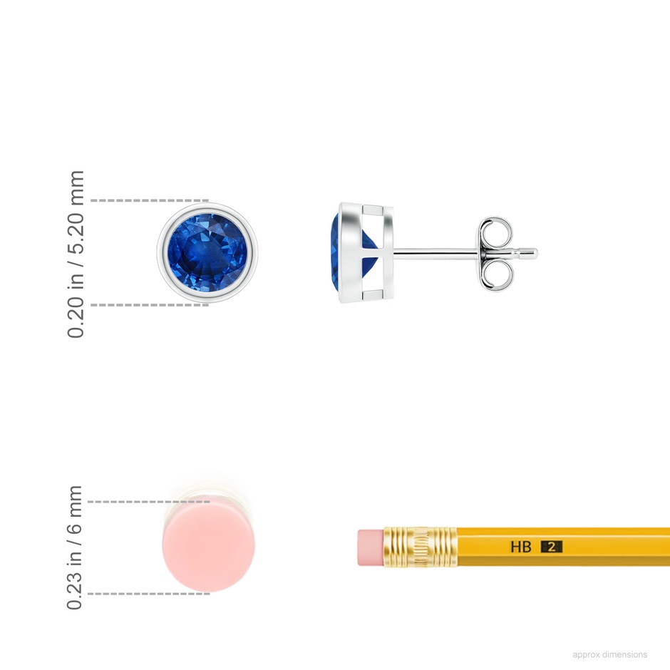 4mm AAA Bezel-Set Blue Sapphire Solitaire Stud Earrings in S999 Silver ruler