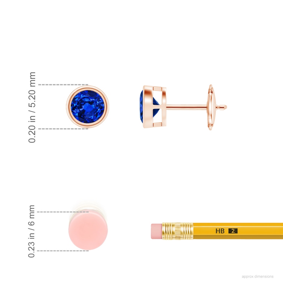 4mm AAAA Bezel-Set Blue Sapphire Solitaire Stud Earrings in 18K Rose Gold ruler