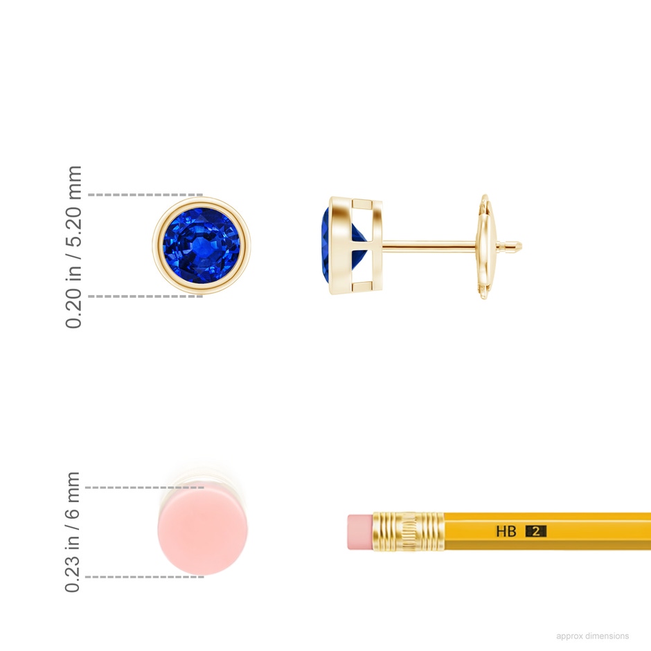 4mm AAAA Bezel-Set Blue Sapphire Solitaire Stud Earrings in 18K Yellow Gold ruler