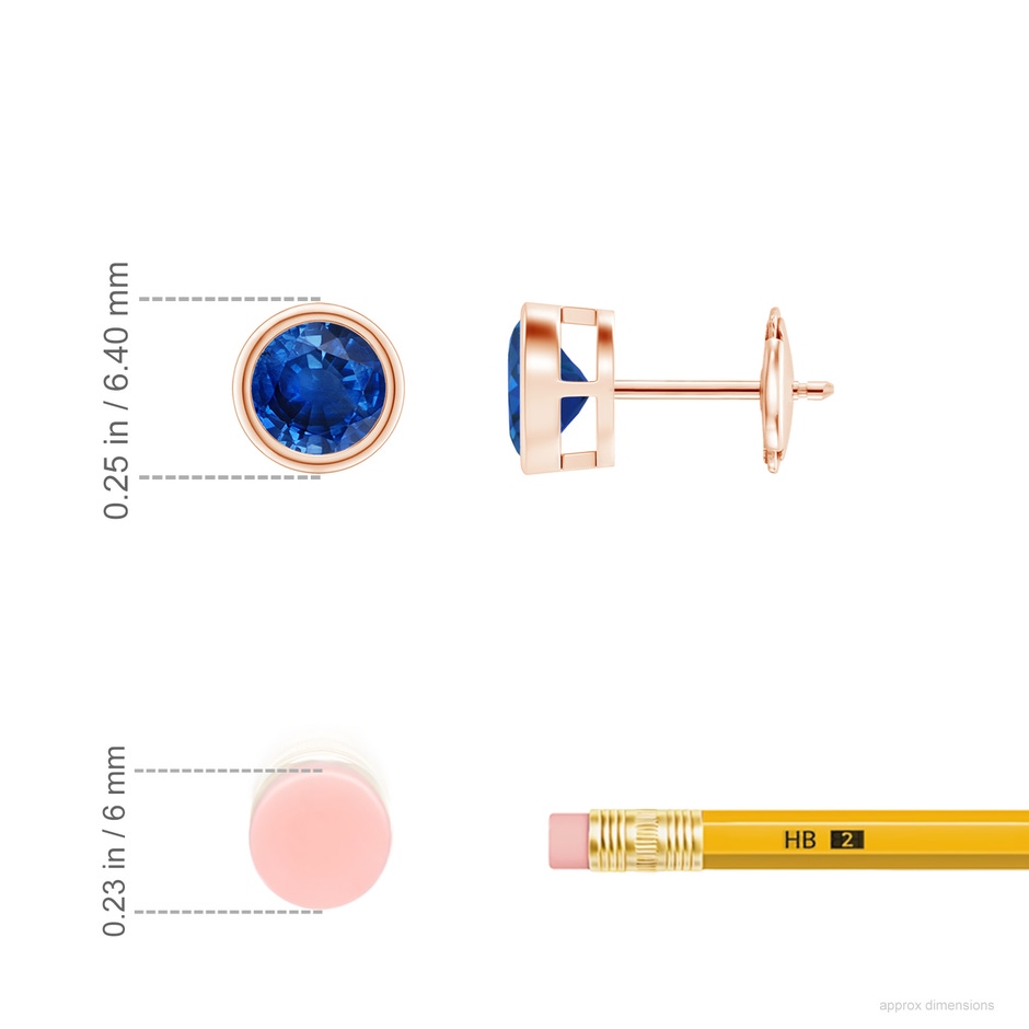 5mm AAA Bezel-Set Blue Sapphire Solitaire Stud Earrings in 18K Rose Gold ruler