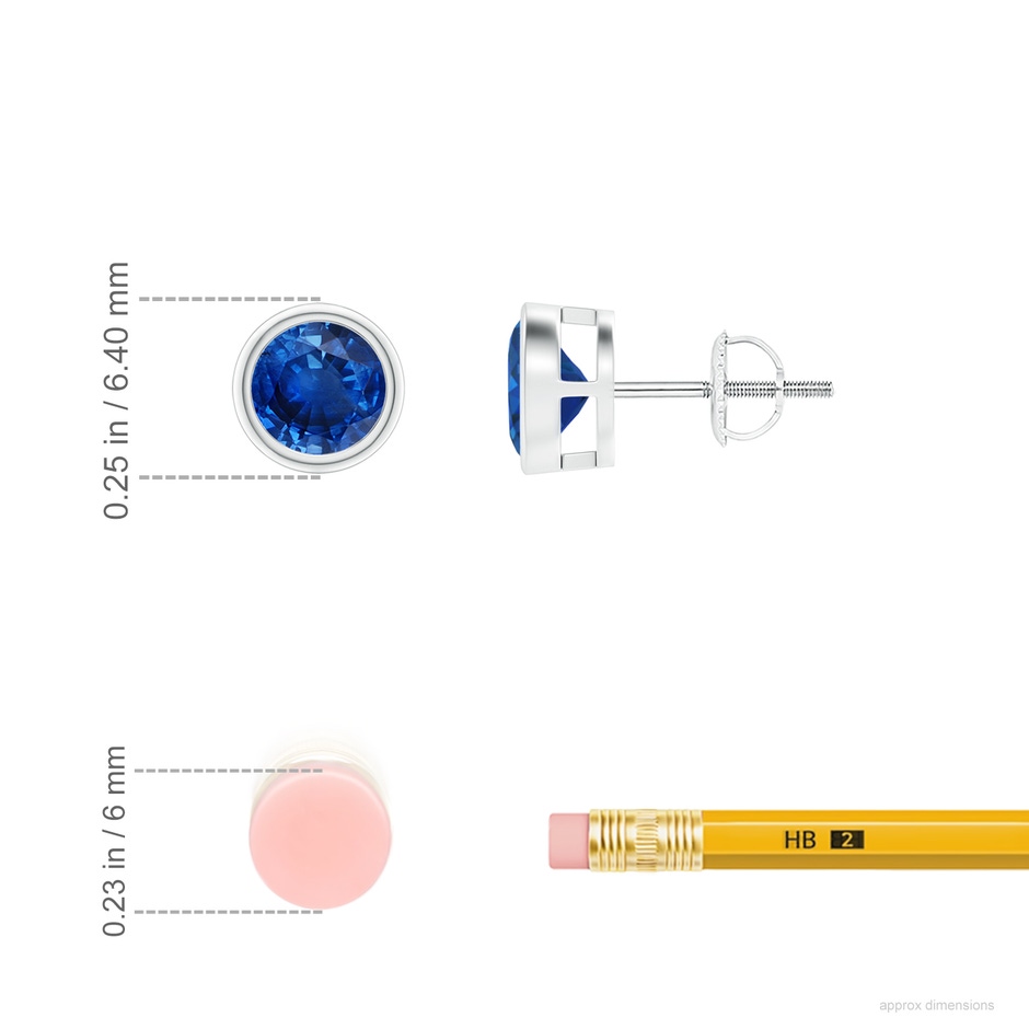 5mm AAA Bezel-Set Blue Sapphire Solitaire Stud Earrings in P950 Platinum ruler