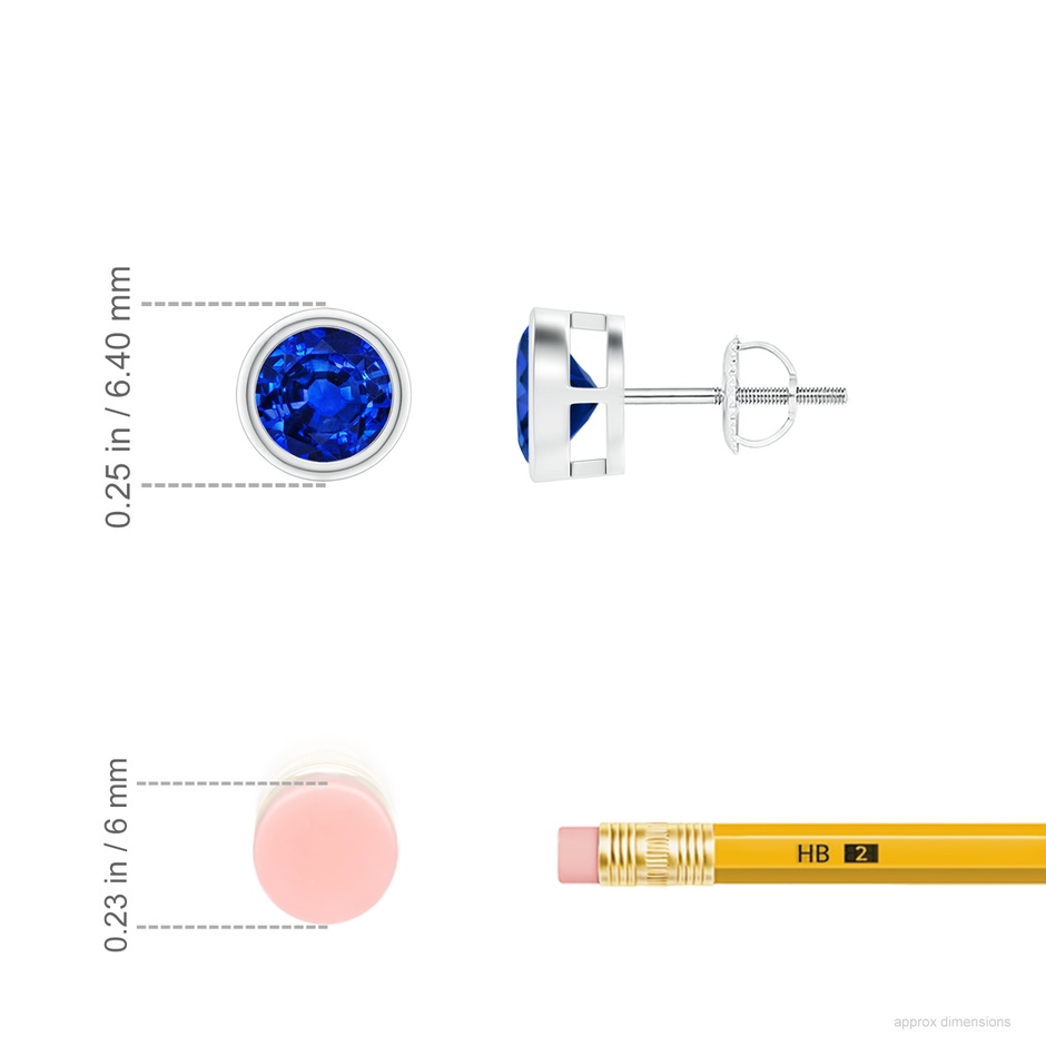 5mm AAAA Bezel-Set Blue Sapphire Solitaire Stud Earrings in P950 Platinum ruler