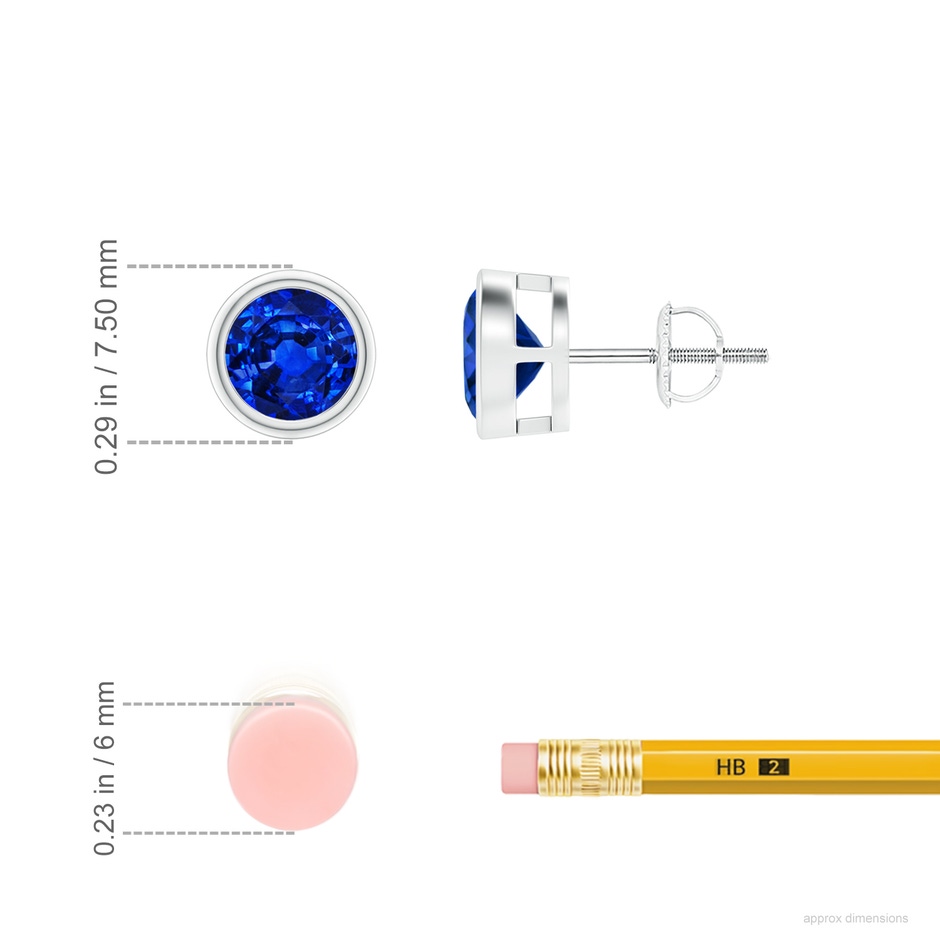 6mm AAAA Bezel-Set Blue Sapphire Solitaire Stud Earrings in P950 Platinum ruler