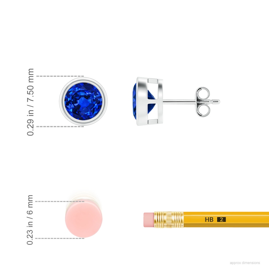 6mm AAAA Bezel-Set Blue Sapphire Solitaire Stud Earrings in S999 Silver ruler