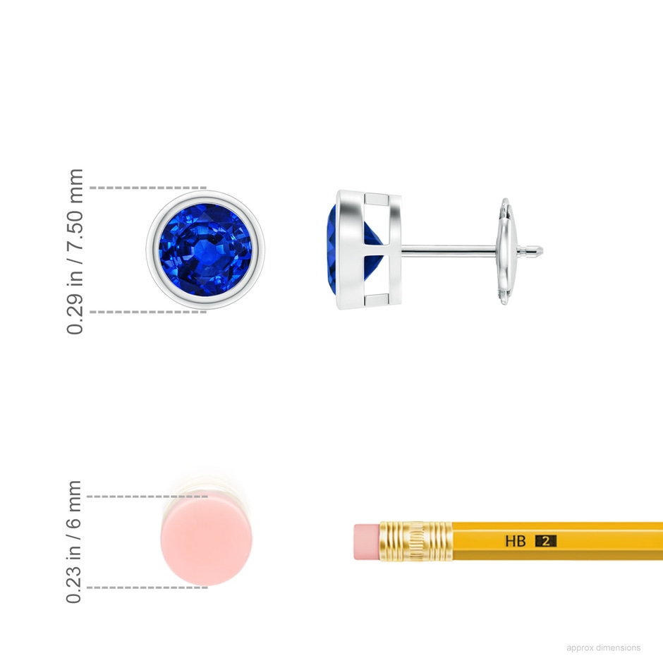 6mm AAAA Bezel-Set Blue Sapphire Solitaire Stud Earrings in White Gold ruler