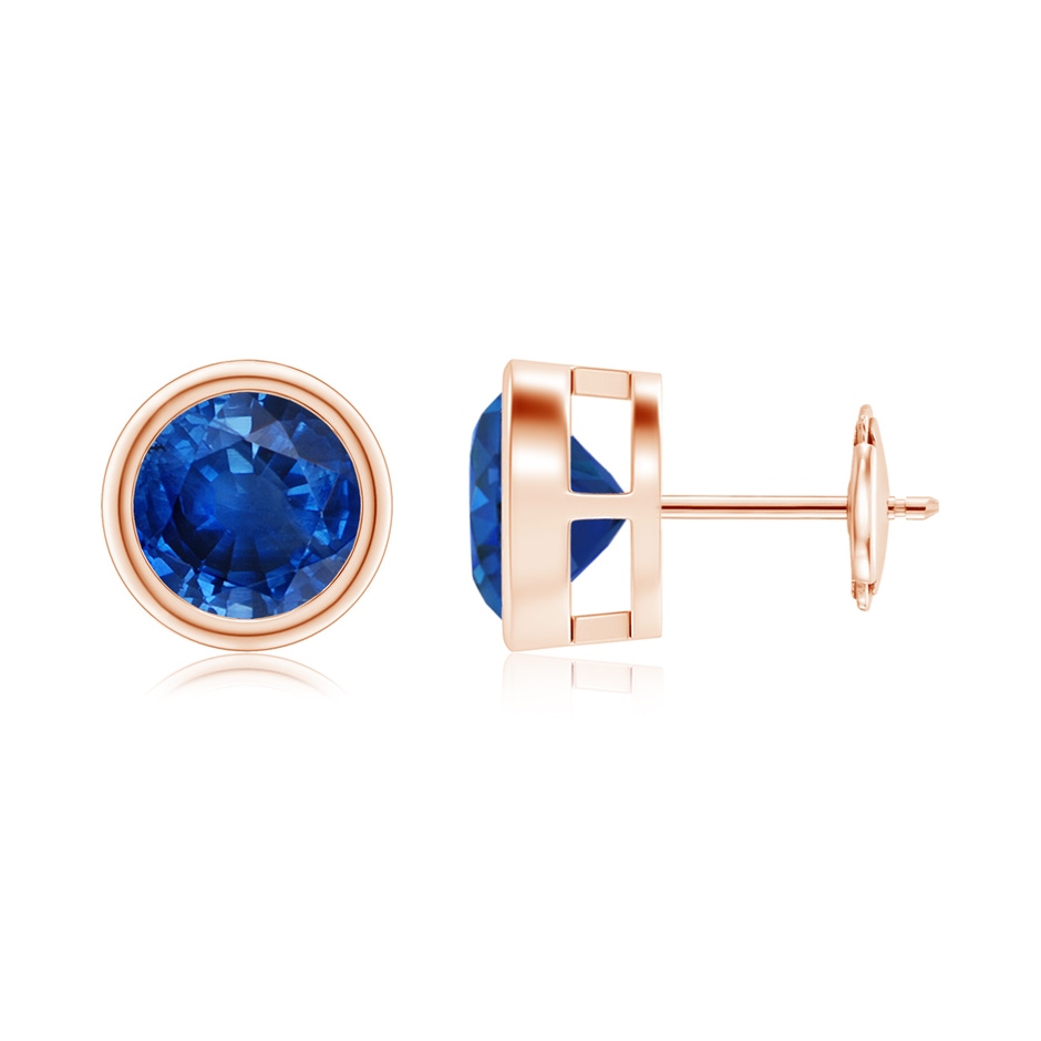 8mm AAA Bezel-Set Blue Sapphire Solitaire Stud Earrings in Rose Gold 