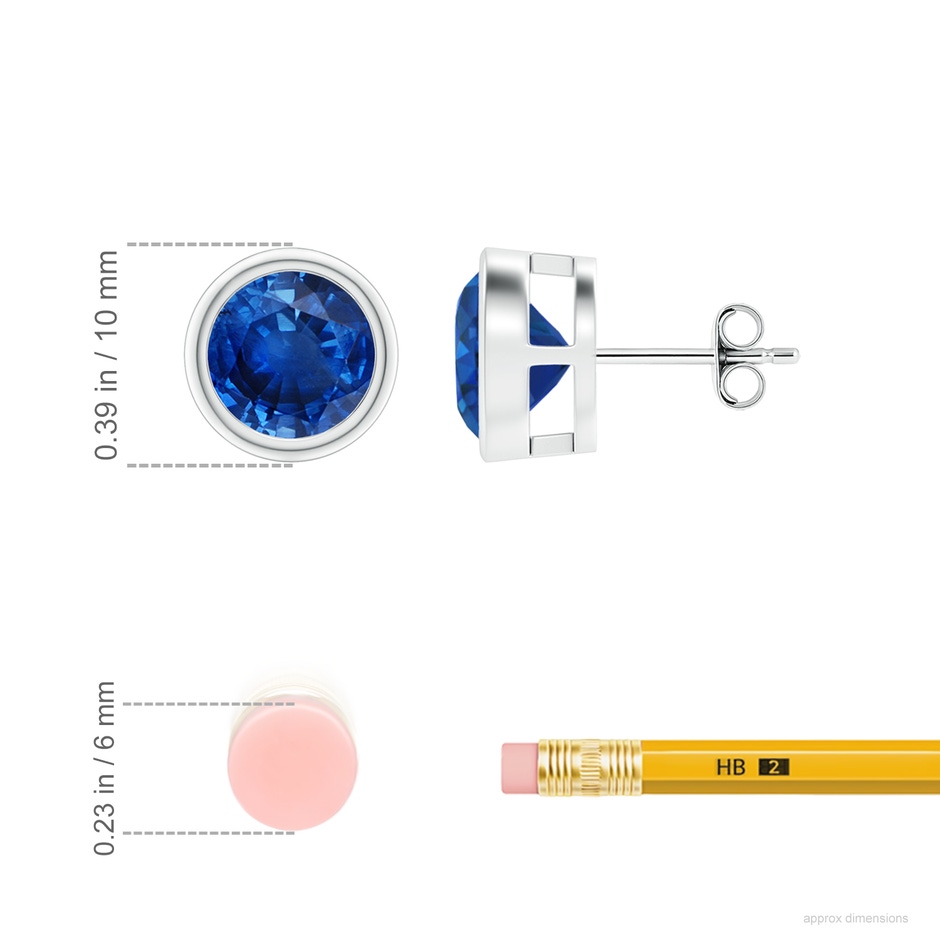 8mm AAA Bezel-Set Blue Sapphire Solitaire Stud Earrings in S999 Silver ruler
