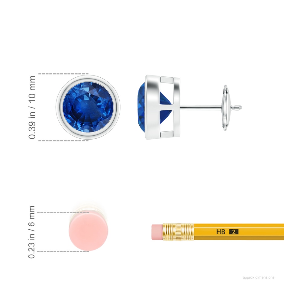 8mm AAA Bezel-Set Blue Sapphire Solitaire Stud Earrings in White Gold ruler