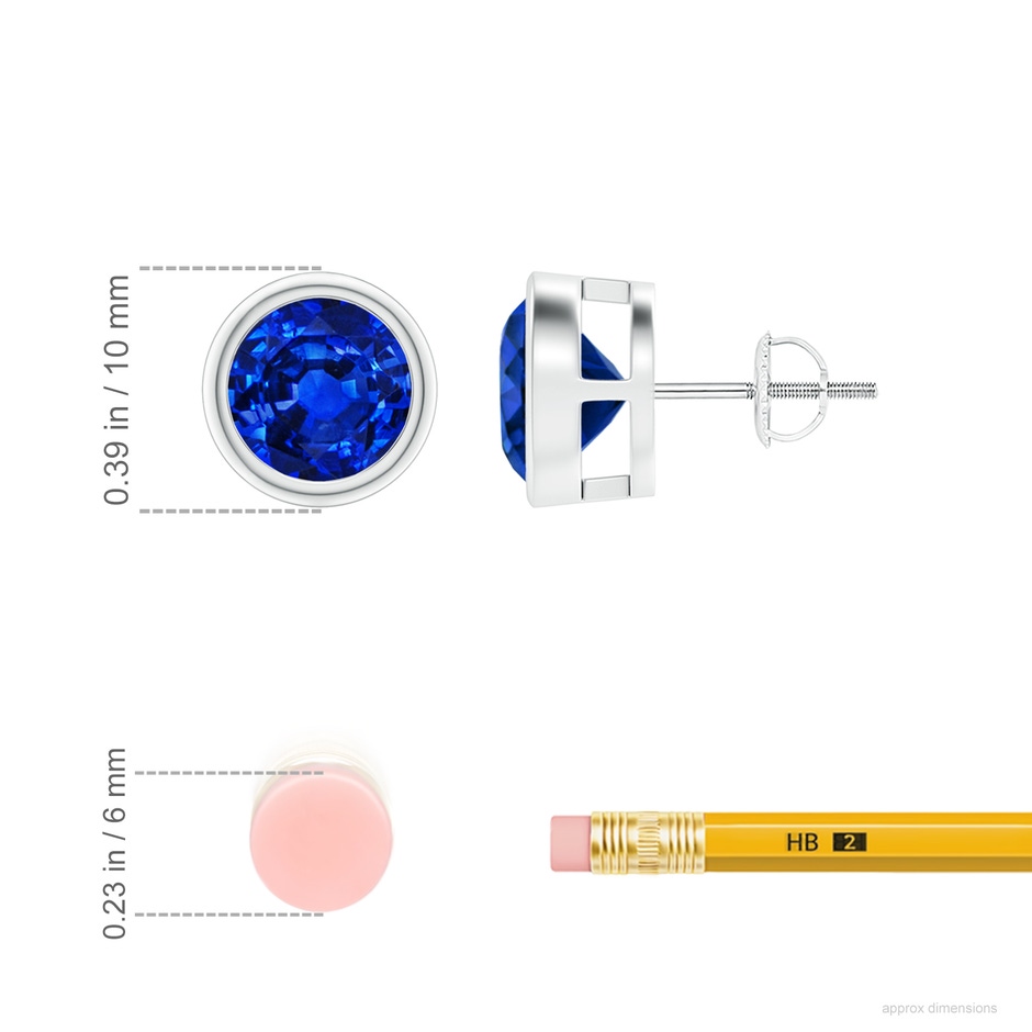 8mm AAAA Bezel-Set Blue Sapphire Solitaire Stud Earrings in P950 Platinum ruler