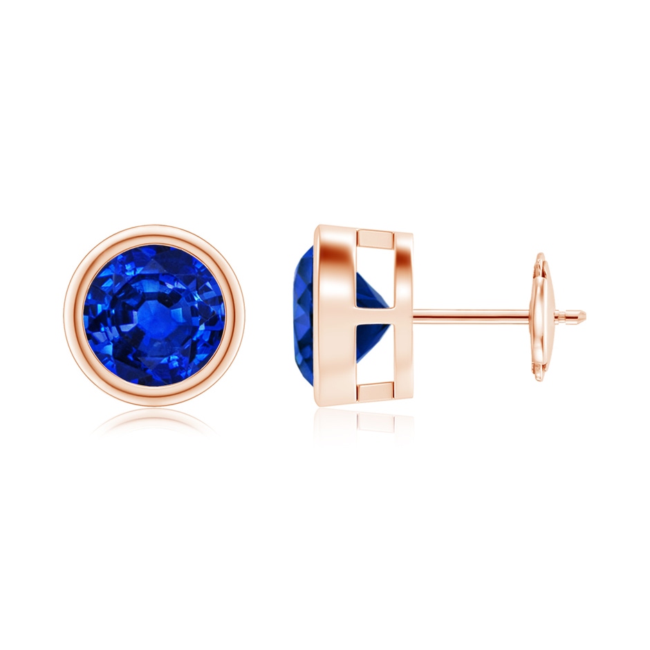 8mm AAAA Bezel-Set Blue Sapphire Solitaire Stud Earrings in Rose Gold 