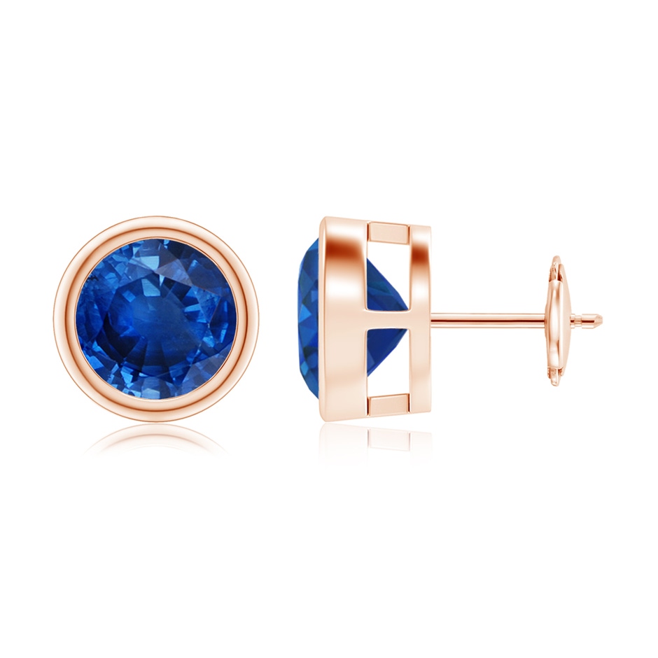 9mm AAA Bezel-Set Blue Sapphire Solitaire Stud Earrings in Rose Gold 