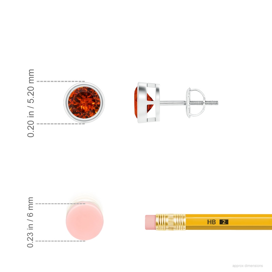 4mm AAAA Bezel-Set Spessartite Solitaire Stud Earrings in P950 Platinum ruler
