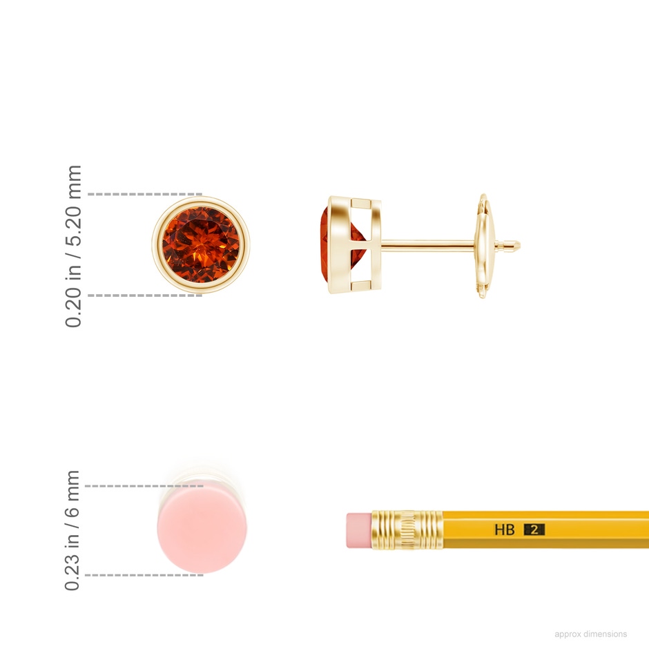 4mm AAAA Bezel-Set Spessartite Solitaire Stud Earrings in Yellow Gold ruler