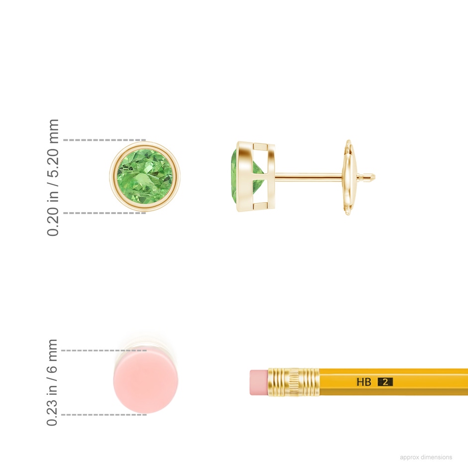 4mm A Bezel-Set Tsavorite Solitaire Stud Earrings in 18K Yellow Gold ruler