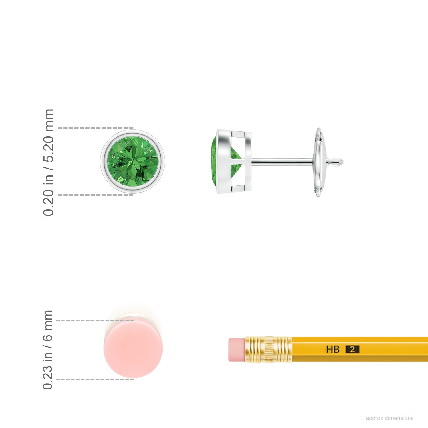4mm AAA Bezel-Set Tsavorite Solitaire Stud Earrings in White Gold - ruler