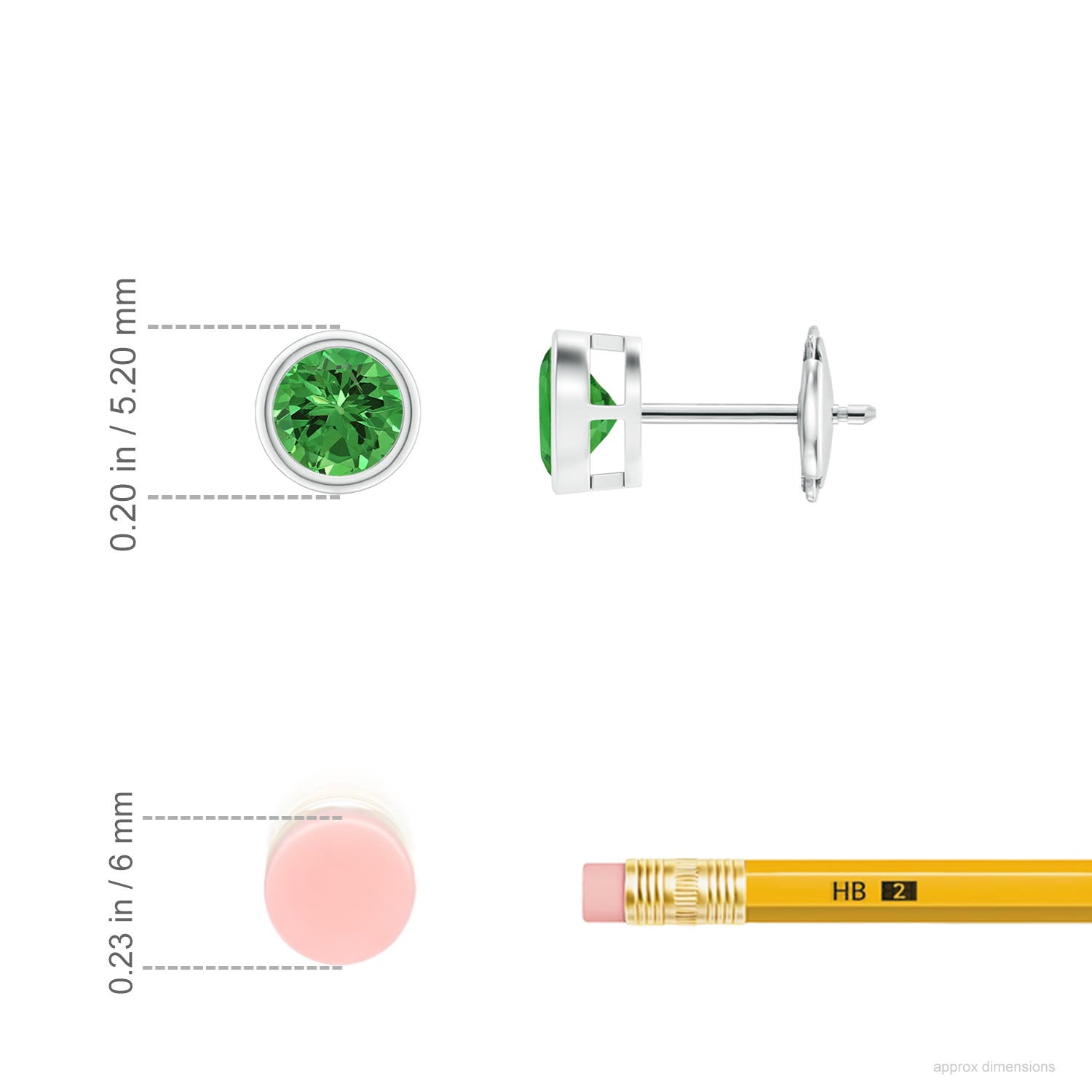 4mm AAAA Bezel-Set Tsavorite Solitaire Stud Earrings in 18CT White Gold - ruler